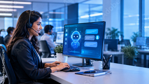 AI Chatbot Customer Service in a Modern Business Office