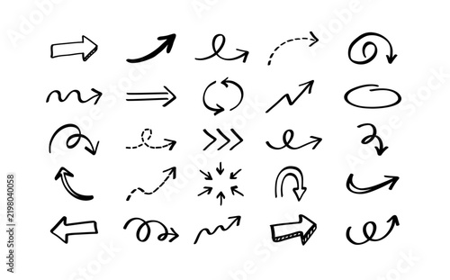 Hand Drawn Arrow Doodle Set with Curved, Wavy, Spiral and Directional Arrows for Annotation, Highlight and Creative Design