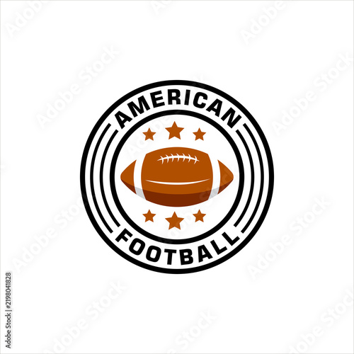 Circular American Football League Emblem Badge Vector Design with Stars and Football Graphic