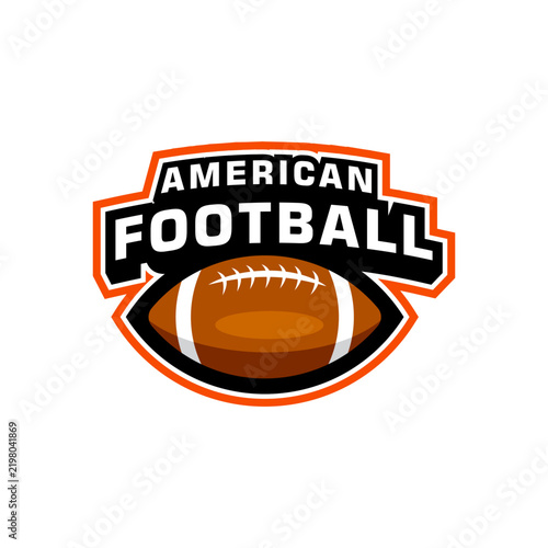 Bold American Football Mascot Badge Logo Vector Design with Orange Outline and Leather Ball