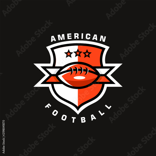 American Football Shield Crest Logo Emblem Design with Stars on Dark Background Vector Illustration