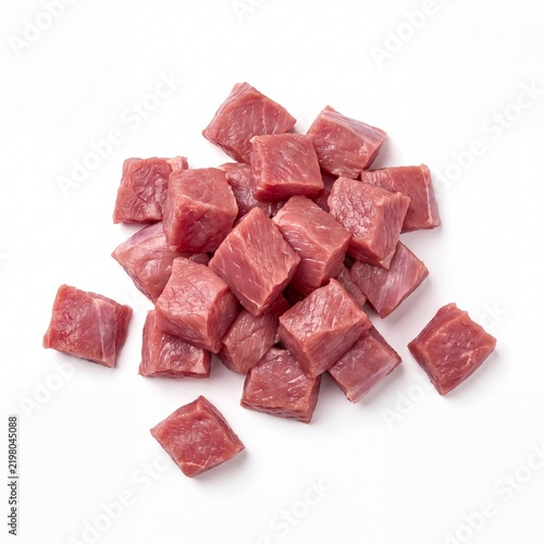 Картината върху платно Raw rabbit meat cubes isolated on white background