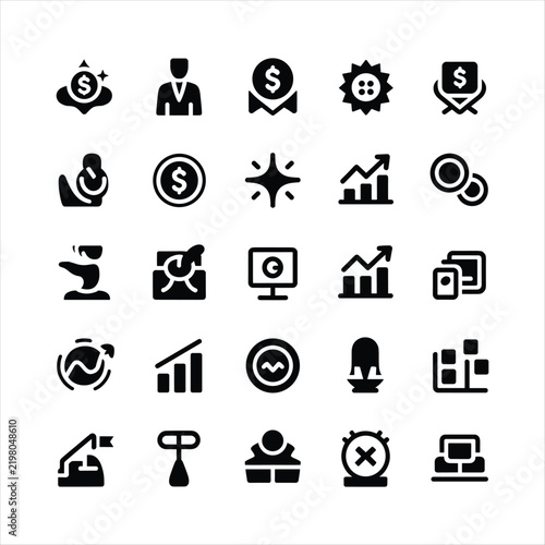 Business and Finance Icon Set with Money, Investment, Analytics and Growth Symbols