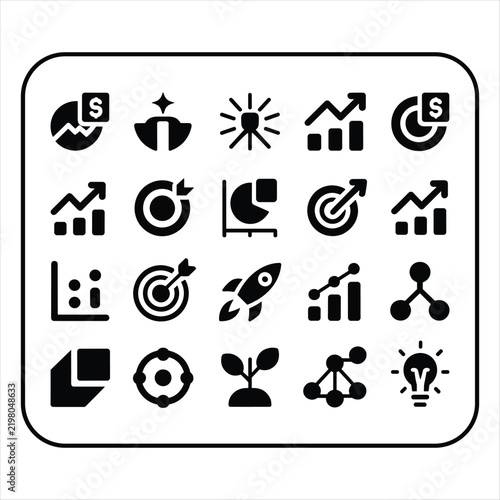 Business Growth and Digital Marketing Strategy Icon Set