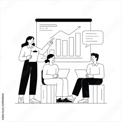 Business Team Presentation and Data Analysis with Growth Chart