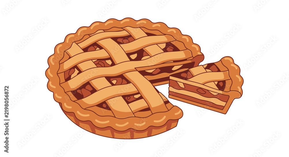 Obraz premium Delicious Apple Pie Vector Illustration with a Slice Removed