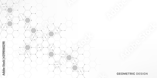 Graphic design element with abstract geometric background of simple hexagon pattern