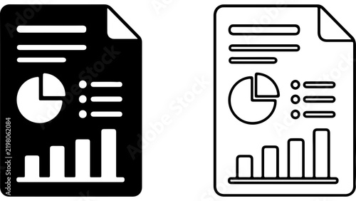 Business Report Document Icon Set in Silhouette and Outline Style