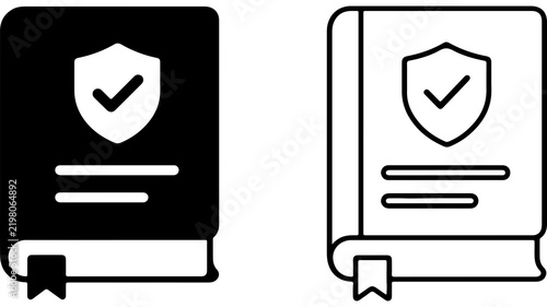 Book with Shield Icon Set in Silhouette and Outline Style