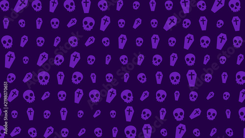 Seamless pattern of purple coffin silhouettes on a dark background with halloween pattern design halloween cemetery mysterious darkness repeating wallpaper illustration decoration