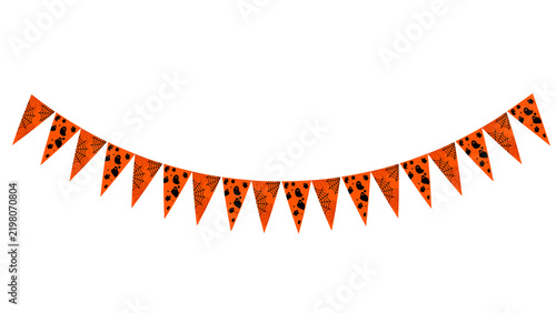 Halloween bunting banner with orange triangular flags decorated with black patterns black pattern party garland halloween decoration holiday bunting decorative garland white background