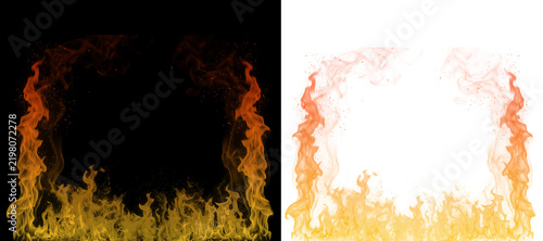 Fire flame border frame effect with glowing sparks and heat