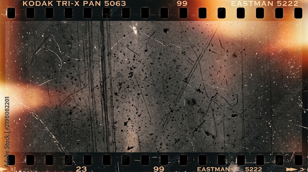 Obraz premium Old film texture with scratches, noise and light leaks. Realistic transparent overlay film texture in black-white, dust and grain. Distressed retro movie or photo negative effect of cinema nostalgia