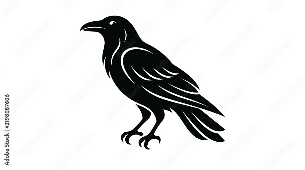 Fototapeta premium Stylized black raven bird illustration isolated on a white background.