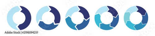 Circle arrows icon set. Circular arrows with 2-6 steps, process chart, cycle diagram. Round reload sign, repeat icon, rotate arrow symbol. Timeline and business presentation. 