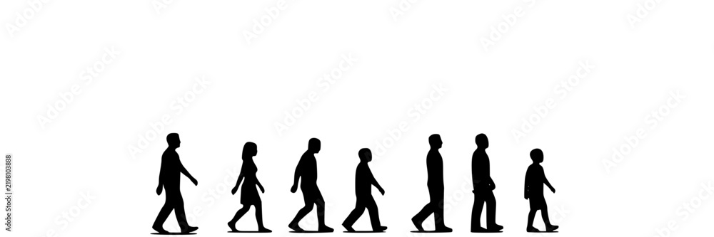 Obraz premium People Silhouettes Line Icons Set, Minimalist Human Figures Illustration, Depicting Evolution Stages