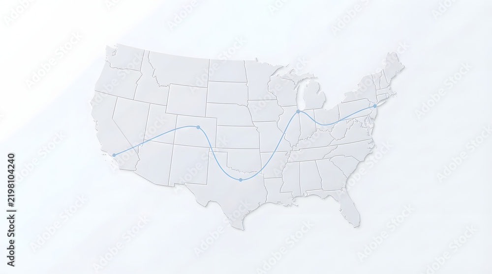 Obraz premium Minimalist map of the United States with a blue line path