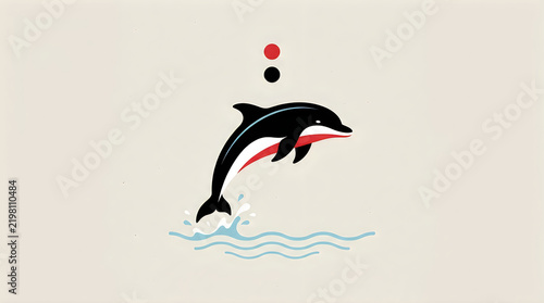 Minimalist jumping dolphin illustration with water splash illustration