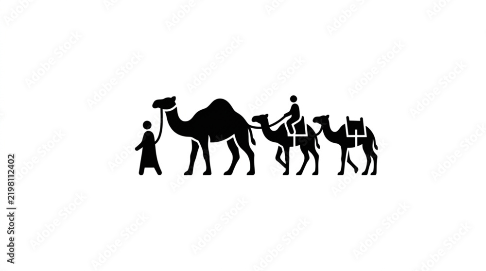 Obraz premium Desert Camel Caravan Silhouette Icon for Middle East Travel and Tourism
