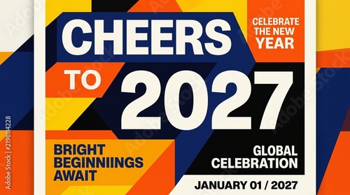 Modern geometric colorful new year 2027 graphic poster design with colorful