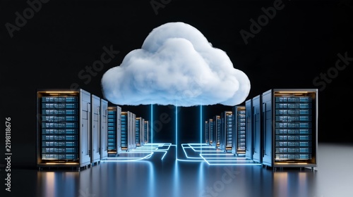 Cloud network transferring data to server cabinets in a modern data center infrastructure