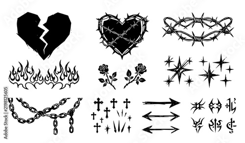 Gothic Valentine Y2K Retro Photocopy Vector Elements