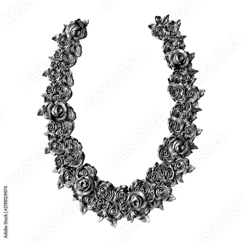 Open rose horseshoe garland in black engraving