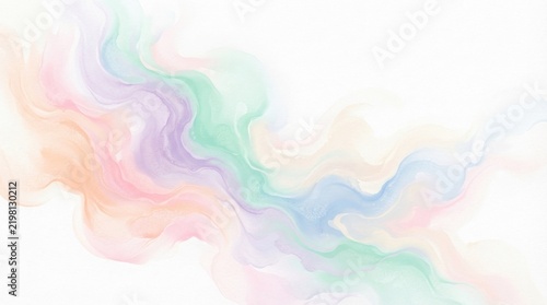 A colorful abstract watercolor painting with pastel shades of pink, blue, green, and yellow, creating a dynamic and fluid effect.