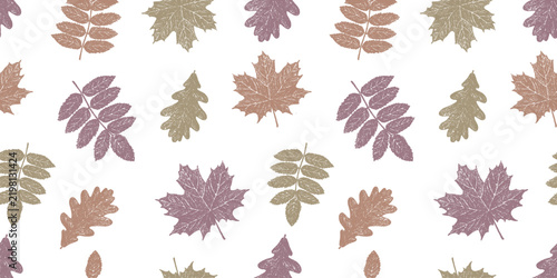 Autumn trees leaves silhouettes seamless pattern, vector background, paper, wallpaper, textile