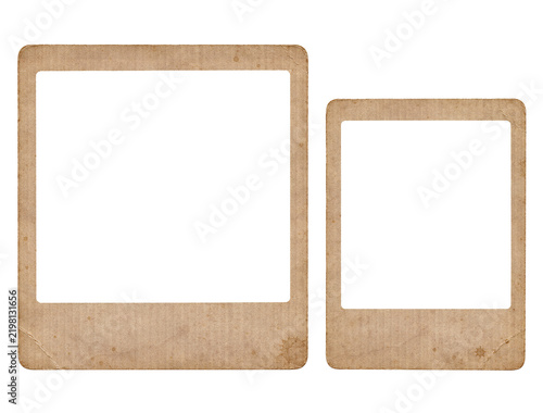 vintage polaroid frames with a distressed texture and stains against transparent background