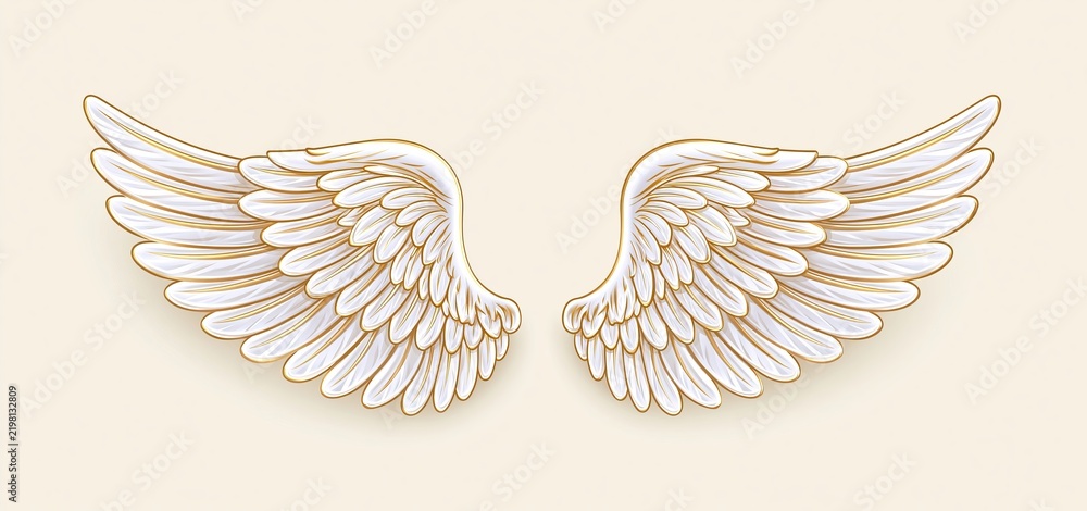 Fototapeta premium Holiday-themed golden and white angel wings with a simple, elegant design on a clean background.