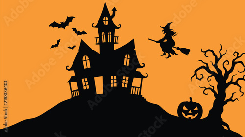 Spooky Halloween scene with an orange background. 