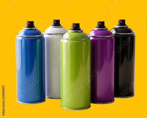 The bright colors of the spray paint cans.