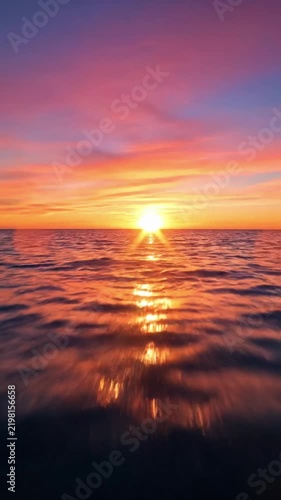 Sunset over the sea with VSRExport capturing waves and colors at the horizon during evening hours