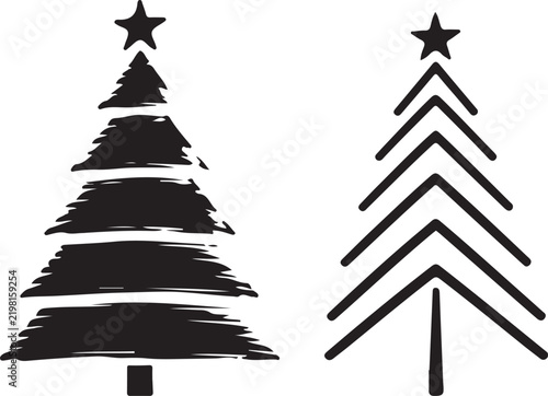 Hand Drawn Christmas Tree with Star and Festive Holiday Decoration