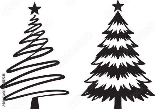 Hand Drawn Christmas Tree with Star and Festive Holiday Decoration