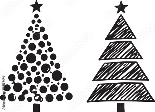 Hand Drawn Christmas Tree with Star and Festive Holiday Decoration