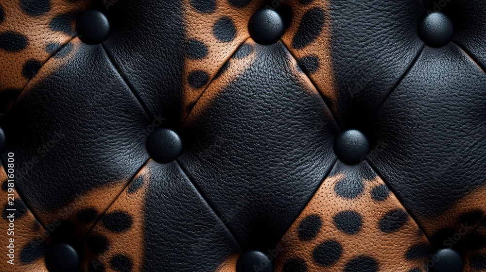 Obraz premium A tufted leather upholstery background with alternating leopard and black panels