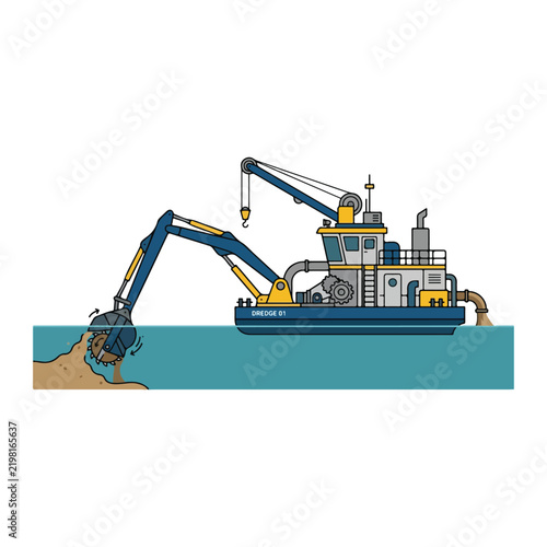 Cutter suction dredger vessel boat with excavator mining underwater sand