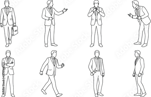 Businessman silhouette set with professional poses and corporate gestures vector illustration