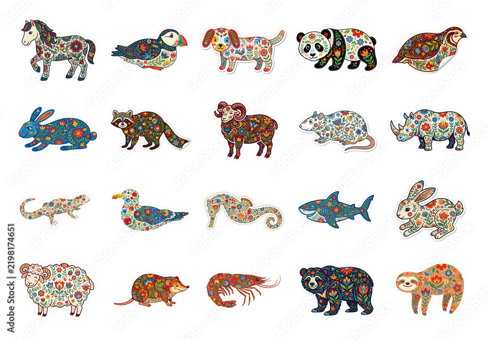 Fototapeta premium Colorful Patterned Animal Illustrations with Transparent Background for Creative Projects transparent background