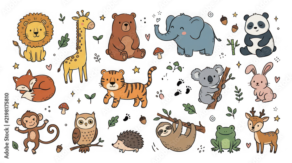 Fototapeta premium Cute cartoon animals illustration set with transparent background for various uses transparent background