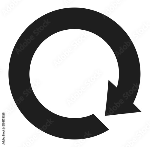 Black circular reload arrow icon on white background. Simple clockwise refresh symbol.