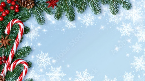 Christmas holiday border with candy canes and snowflakes