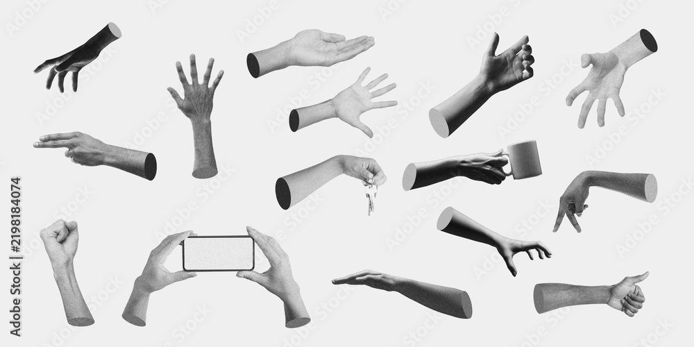 Obraz premium Diverse Set Of Hands Demonstrating Various Gestures, Actions, And Poses. Ideal For Concepts Related To Communication, Expression, And Interaction In Multiple Contexts, Copy Space Available.