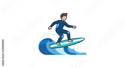 Surfer riding a wave is a colorful vector illustration on a white background