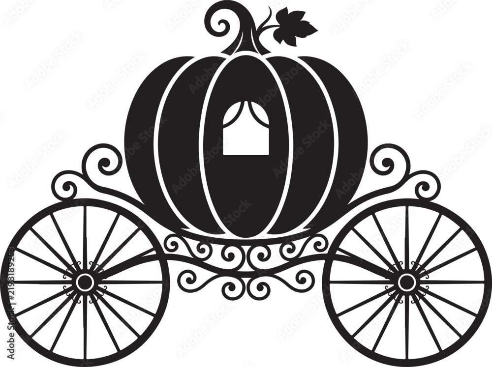 Obraz premium Pumpkin Fairy Tale Carriage Black Silhouette Storybook Vector