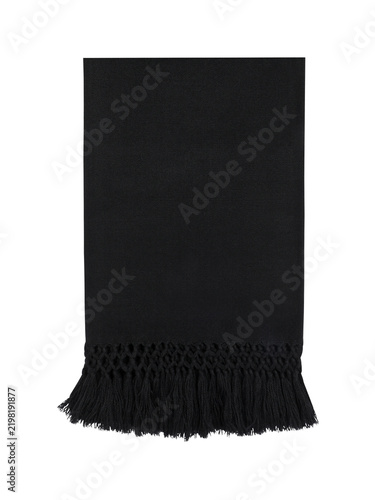 Black Knitted Tassel Blanket Hanging Vertically Isolated On Transparent Background PNG
