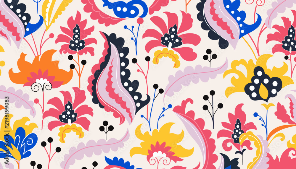 Obraz premium Elegant colorful rococo flowers arranged across a charming seamless pattern background
