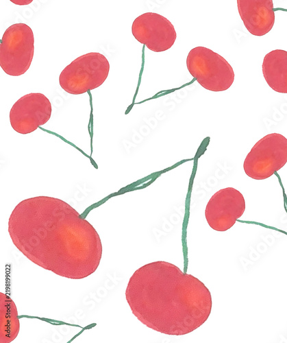 Red berries and cherries watercolor pattern illustration isolated on white background